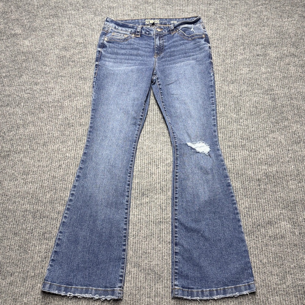 Rewash Slim Flare Jeans Womens 7 Blue Medium Wash Low Rise Distressed Denim